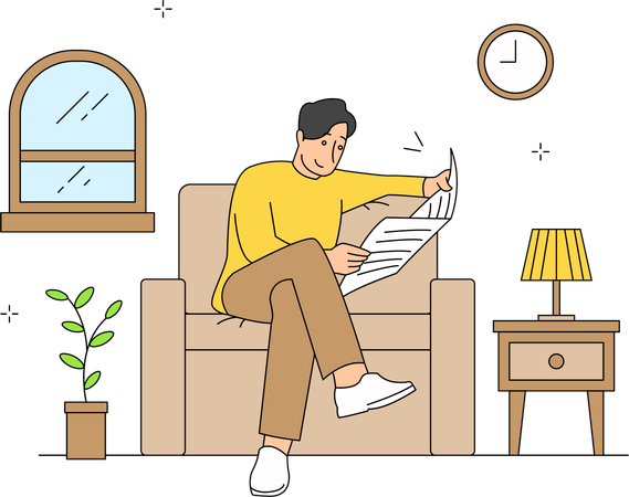 Hombre leyendo el periódico  Ilustración