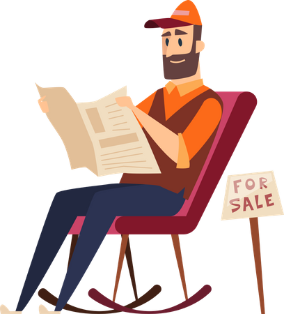 Hombre leyendo el periódico mientras está sentado en una silla  Ilustración