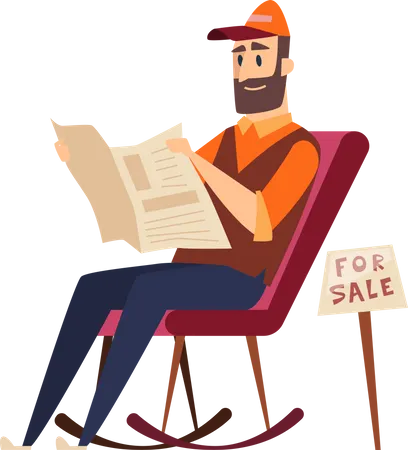 Hombre leyendo el periódico mientras está sentado en una silla  Ilustración