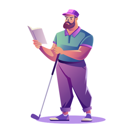 Hombre leyendo una guía de golf Guía de golf  Ilustración