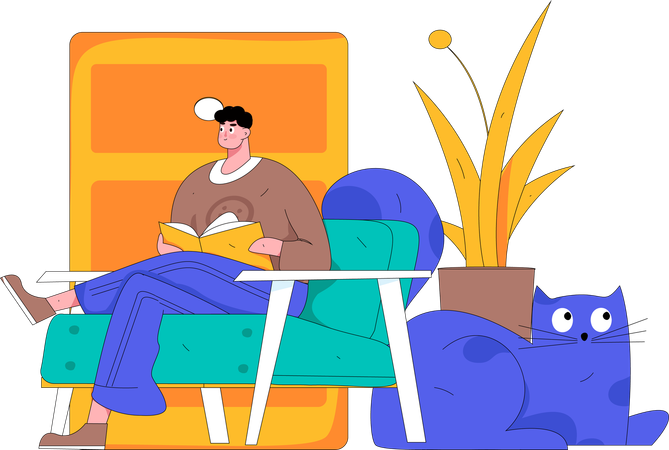 Hombre leyendo un libro en casa  Ilustración