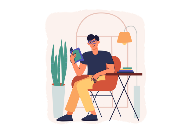 Hombre leyendo un libro en su tiempo libre  Ilustración