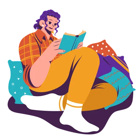 Hombre leyendo novela en tiempo libre  Ilustración