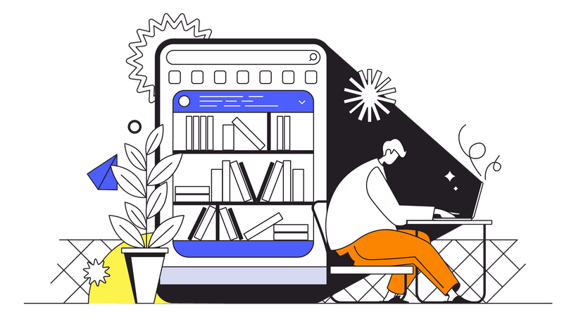 Hombre leyendo portátil de libros electrónicos  Ilustración