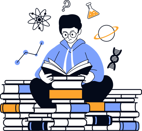 Hombre leyendo un libro de ciencias  Ilustración