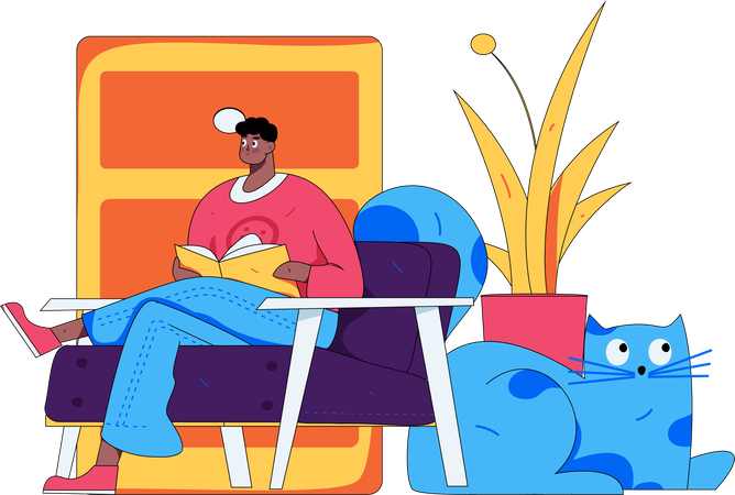 Hombre leyendo un libro en casa  Ilustración