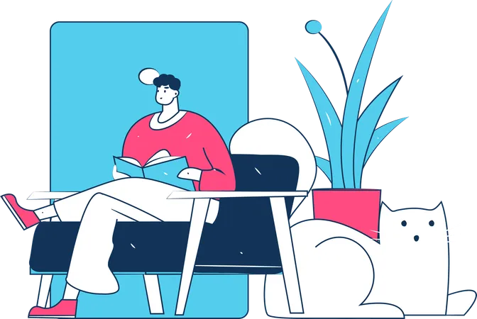 Hombre leyendo un libro en casa  Ilustración