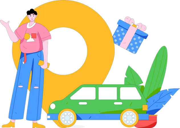 Un hombre reserva un taxi desde una solicitud en línea  Ilustración