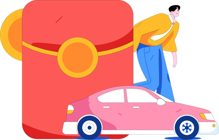 Un hombre reserva un taxi para su aventura  Ilustración