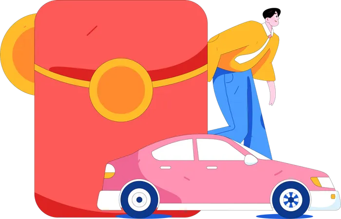 Un hombre reserva un taxi para su aventura  Ilustración