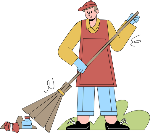 Hombre limpiando basura  Ilustración