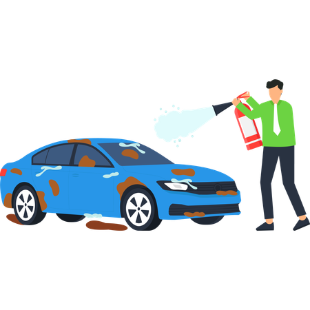 Hombre haciendo limpieza de coche  Ilustración