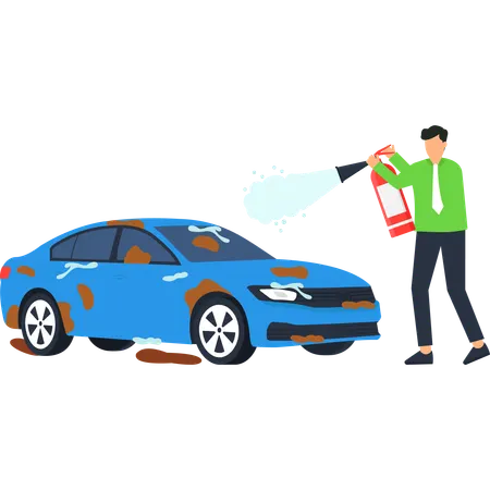 Hombre haciendo limpieza de coche  Ilustración