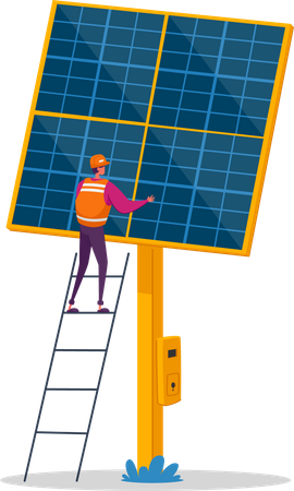 Hombre limpiando panel solar  Ilustración