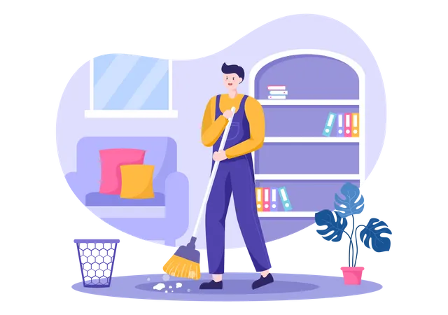Hombre limpiando piso  Ilustración
