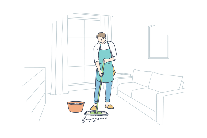 Hombre limpiando piso  Ilustración