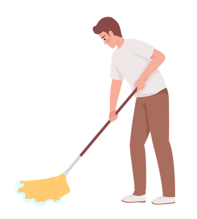 Hombre limpiando el piso con trapeador  Ilustración