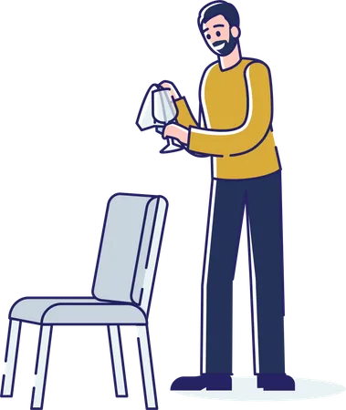 Hombre limpiando copa de vino  Ilustración