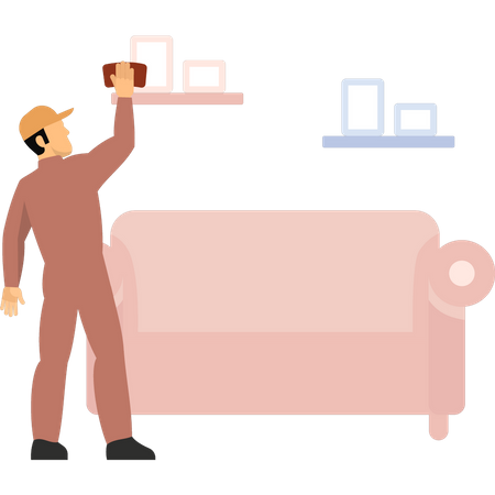 Hombre limpiando muebles  Ilustración