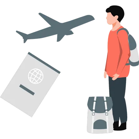 Hombre listo para viajar en avión  Ilustración