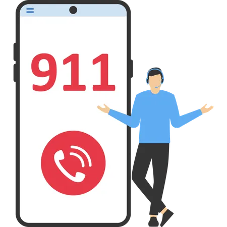 Hombre llamando al 911 en caso de emergencia  Ilustración