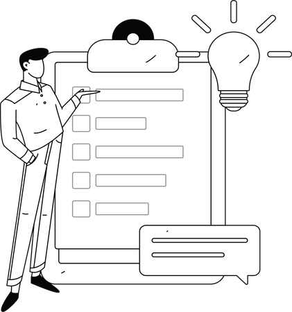 Hombre llenando formulario de encuesta  Ilustración