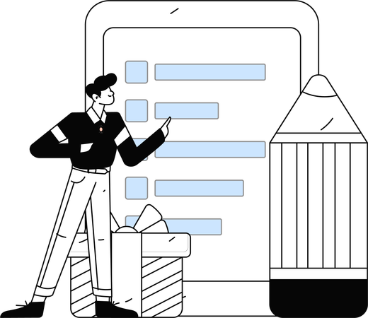 Hombre llenando formulario de encuesta  Ilustración