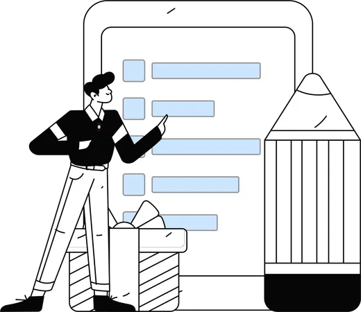 Hombre llenando formulario de encuesta  Ilustración