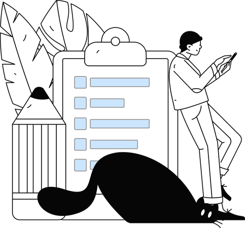 Hombre llenando formulario de encuesta  Ilustración