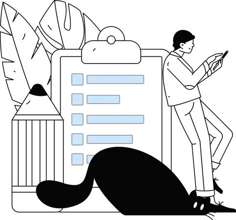 Hombre llenando formulario de encuesta  Ilustración