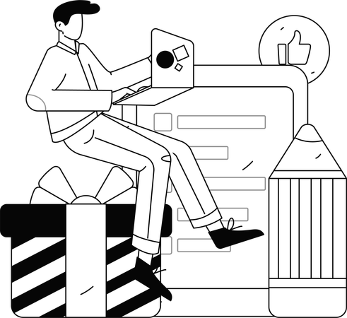 Hombre llenando formulario de encuesta  Ilustración