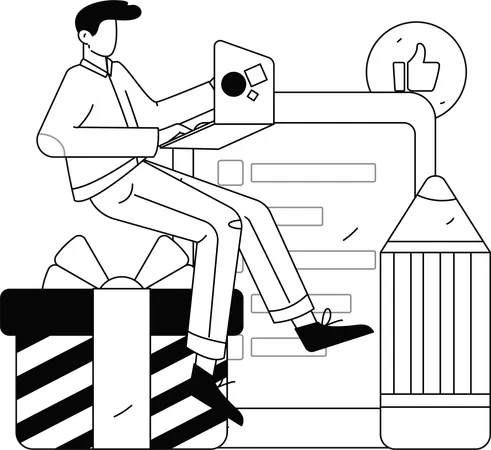 Hombre llenando formulario de encuesta  Ilustración