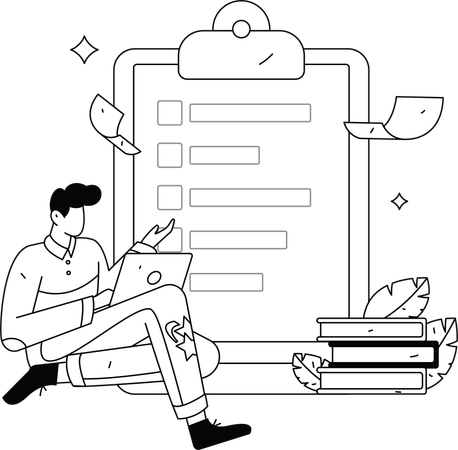 Hombre llenando formulario de encuesta  Ilustración