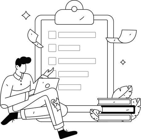 Hombre llenando formulario de encuesta  Ilustración