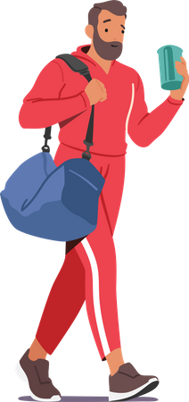 Hombre llevando una bolsa de deporte mientras camina hacia el gimnasio  Illustration