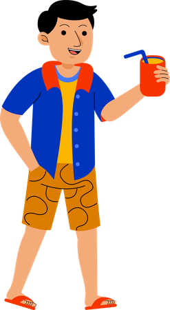 El hombre lleva una bebida helada  Ilustración
