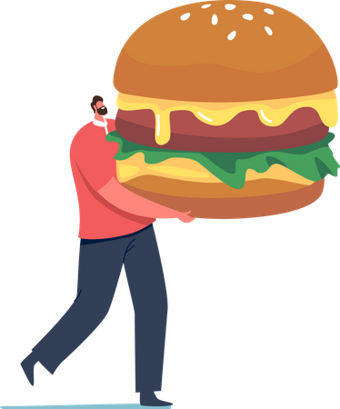 Hombre llevar hamburguesa  Ilustración