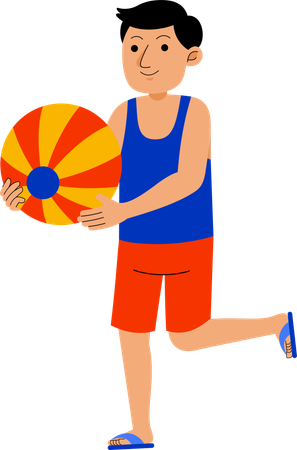 El hombre lleva una pelota de playa  Ilustración