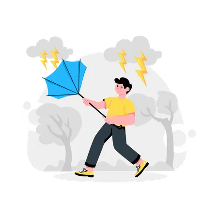 Hombre luchando con tormenta  Ilustración