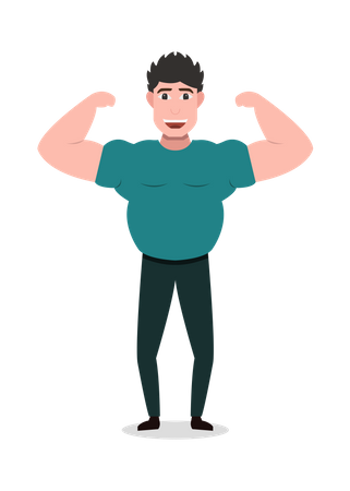Hombre macho mostrando sus brazos Músculo  Ilustración