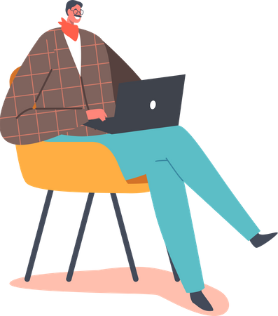Hombre maduro, trabajo, en, computador portatil  Ilustración