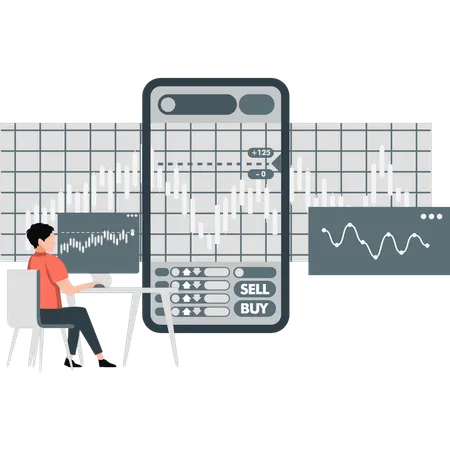 Gráfico analítico de marketing de compra y venta de hombre  Ilustración