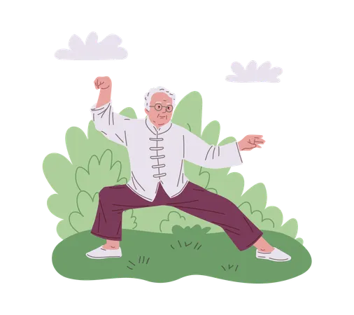 Hombre mayor haciendo la postura de Tai Chi  Ilustración