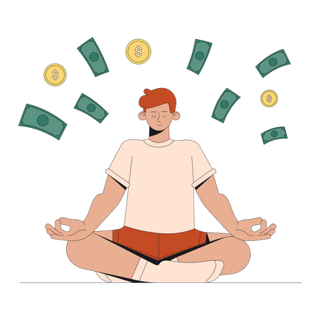 Hombre meditando con dinero  Ilustración