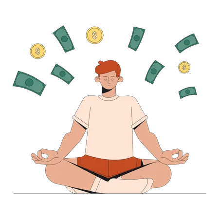 Hombre meditando con dinero  Ilustración