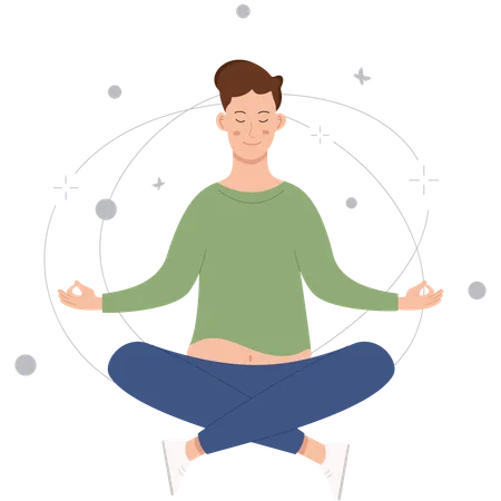 Hombre meditando para relajar su mente  Ilustración