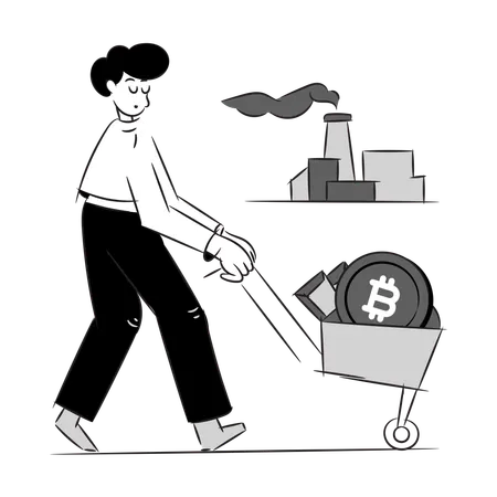 Hombre minando bitcoin  Ilustración