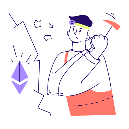 Hombre, minería, criptomoneda, ethereum  Ilustración