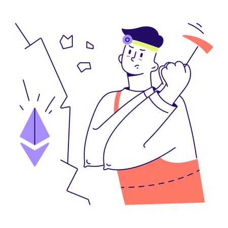 Hombre, minería, criptomoneda, ethereum  Ilustración