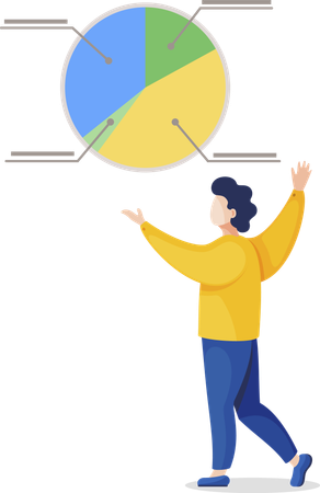 Hombre observa diagrama de datos con segmentos  Ilustración